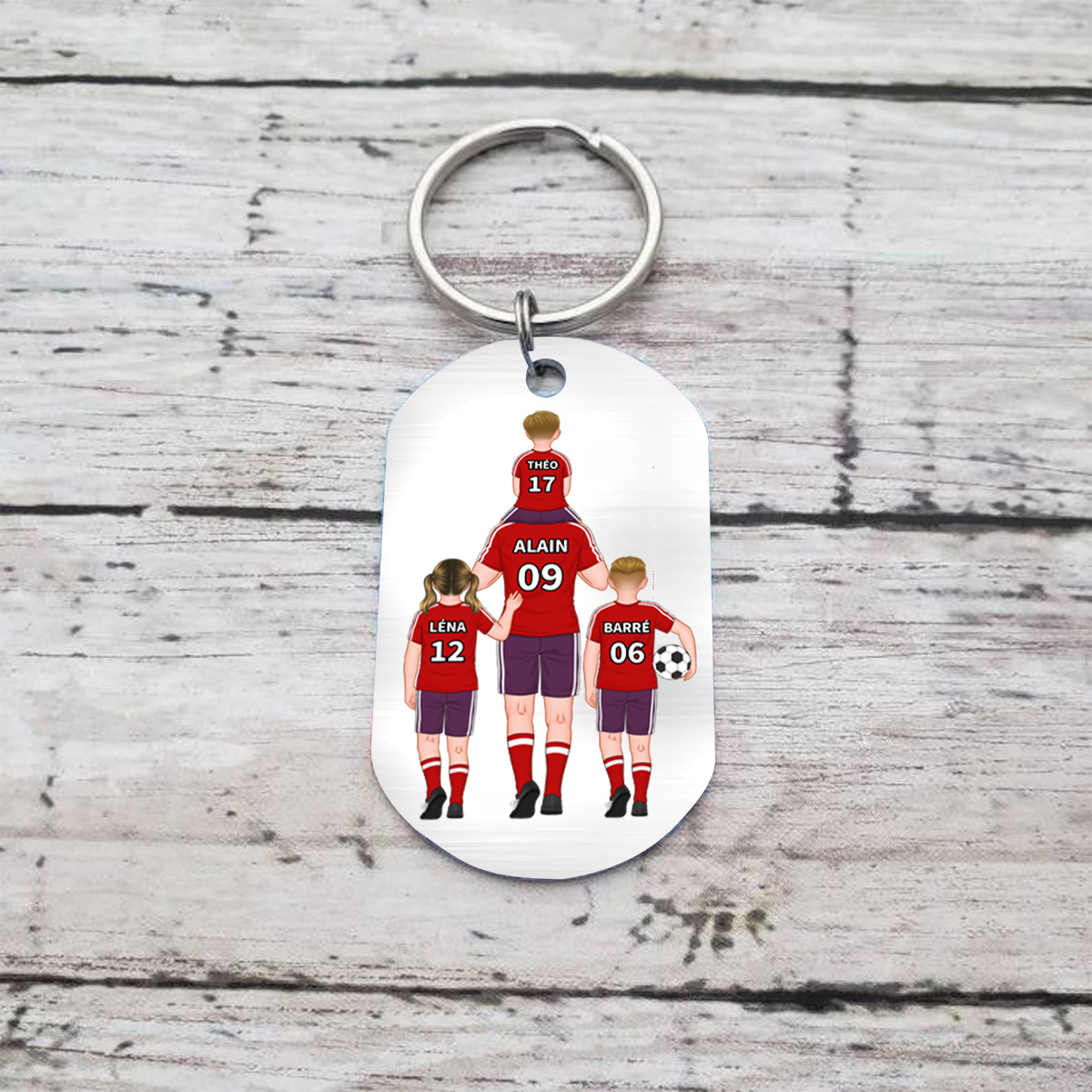 À mon Papa - Porte-Clés Famille du Football 2-4 Prénoms Personnalisés