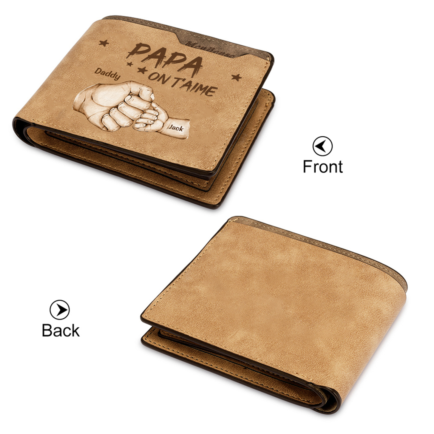 À mon Papa-Portefeuille Poings 2 Prénoms Personnalisés Classique Homme