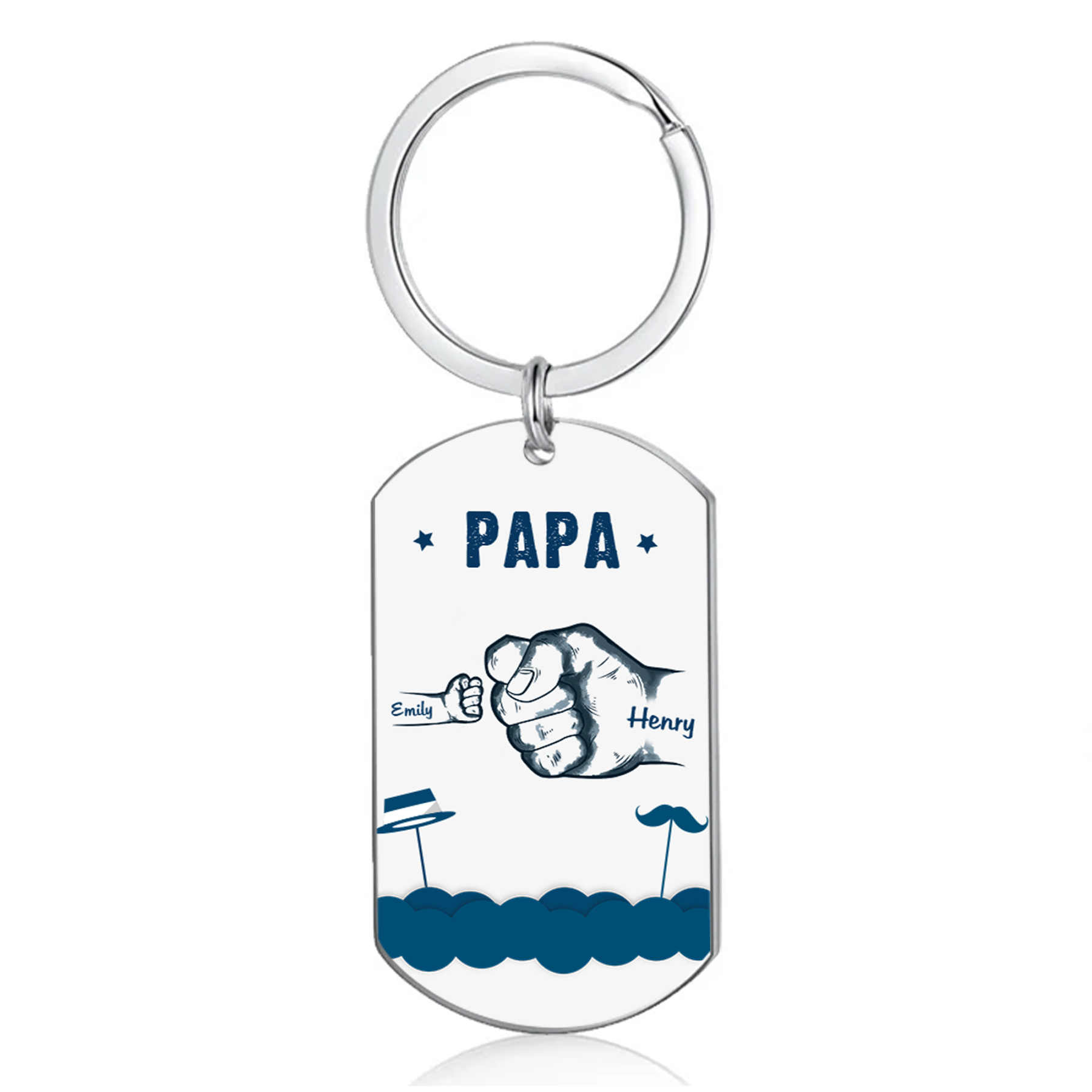 À Papa/Papi - Porte-Clés Poings 2 Prénoms Personnalisés