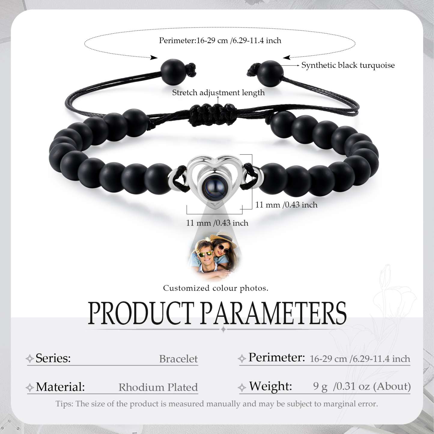 Bracelet Projection de Pierre Bracelet Photo Projection Turquoise Noir pour Homme｜ Jessemade