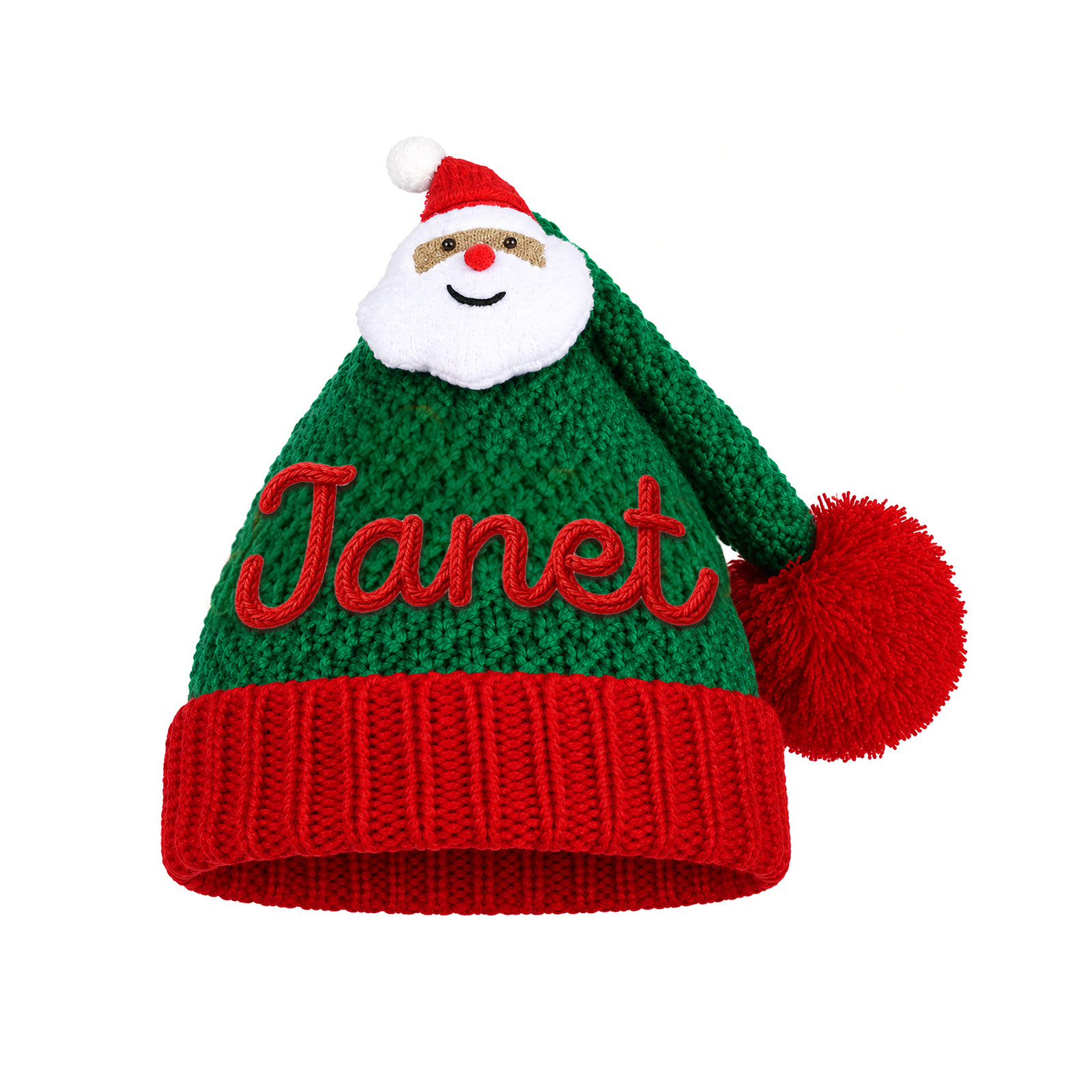 Bonnet de Noël en maille à pompon personnalisé avec Prénom pour Famille