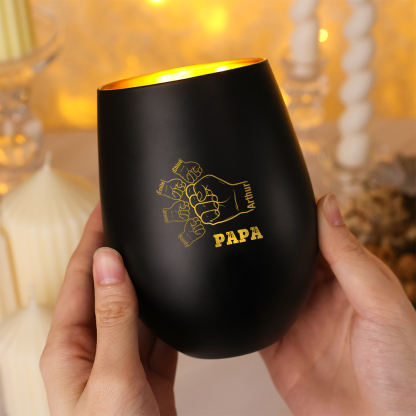 Photophore en Verre Personnalisé avec 1 à 8 Poings et Prénoms d'Enfants pour Papa/Papy/Papi