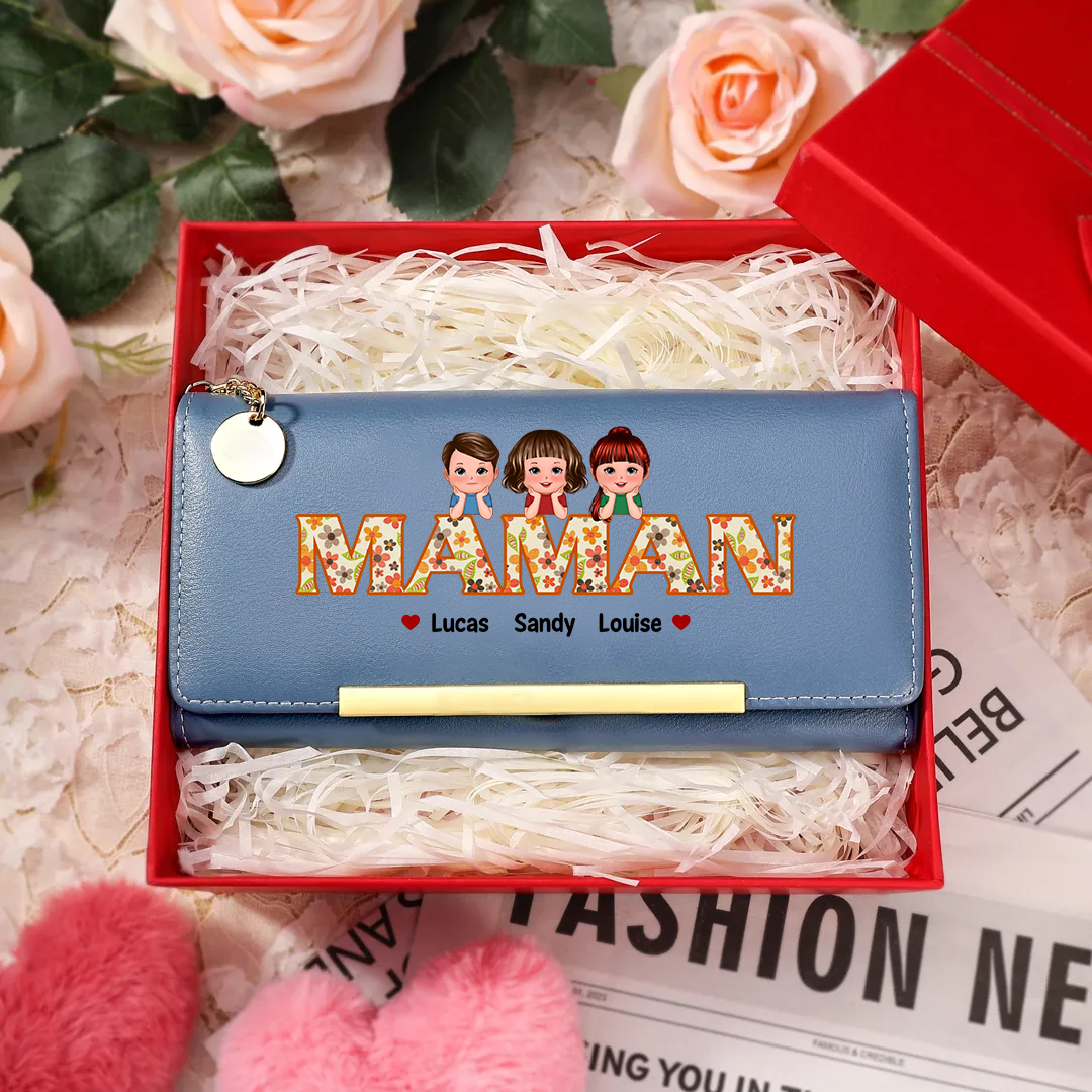 À ma Maman -Portefeuille Personnalisé avec 1-6 Prénoms d'Enfants Porte-Monnaie en Rose/Bleu/Jaune Cadeau pour Maman| Jessemade