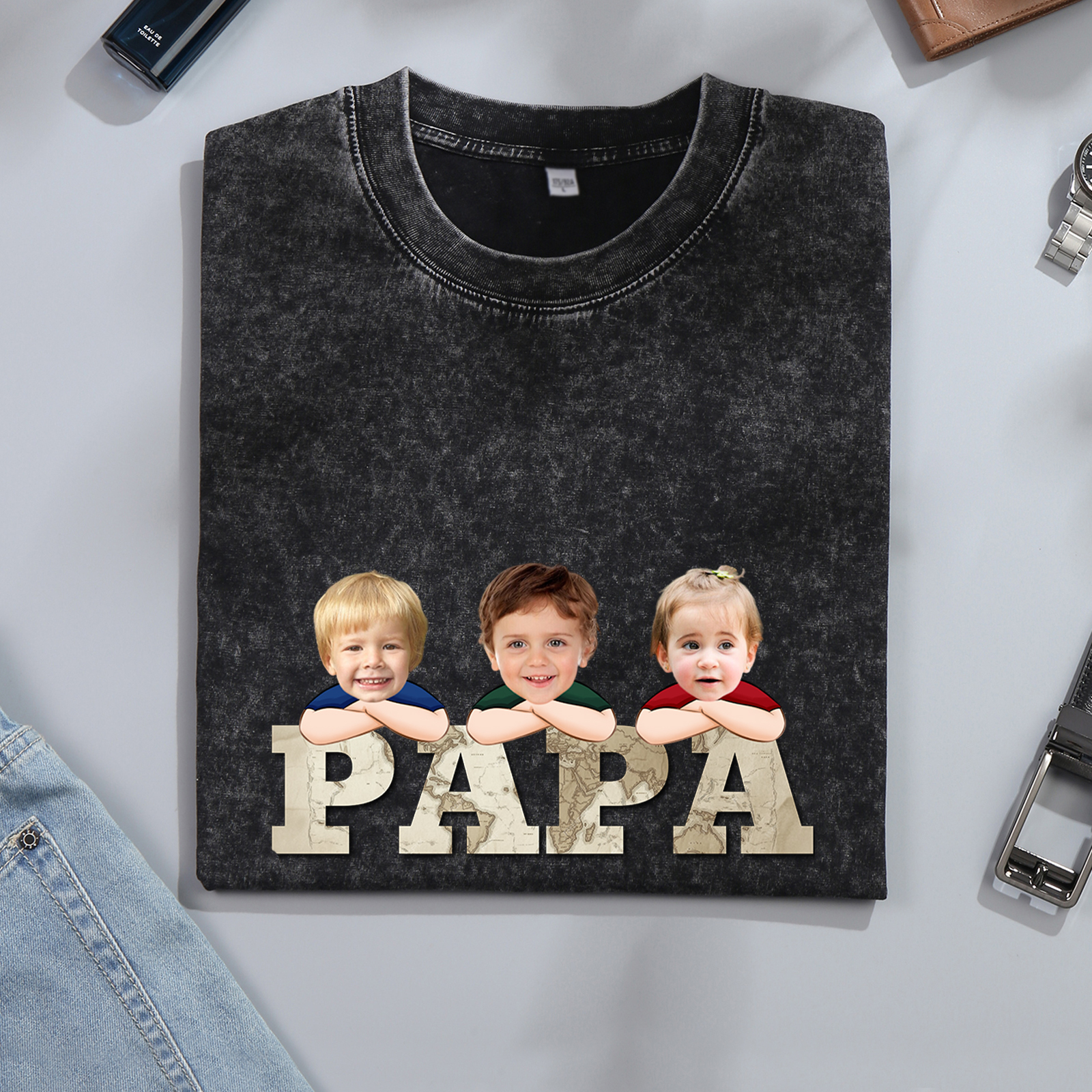 À mon Papi/Papa - T-Shirt Hommes Lion 1-8 Prénoms Personnalisés avec Texte