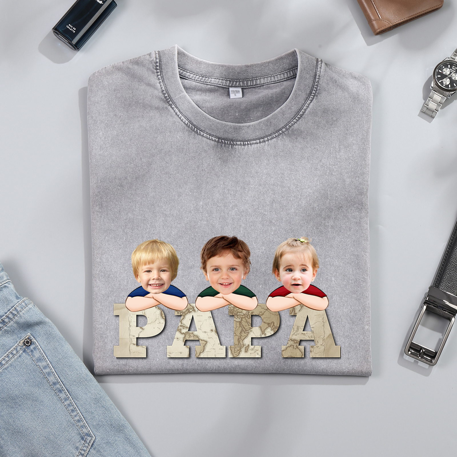 À mon Papi/Papa - T-Shirt Hommes Lion 1-8 Prénoms Personnalisés avec Texte