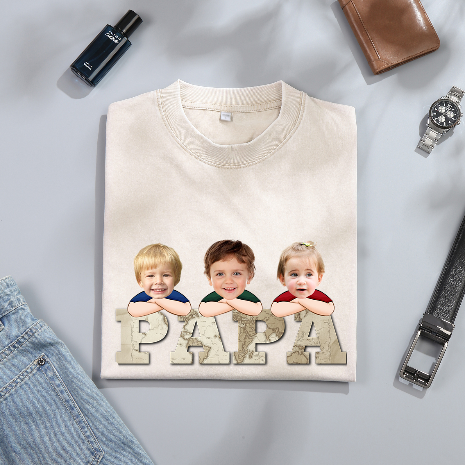 À mon Papi/Papa - T-Shirt Hommes Lion 1-8 Prénoms Personnalisés avec Texte