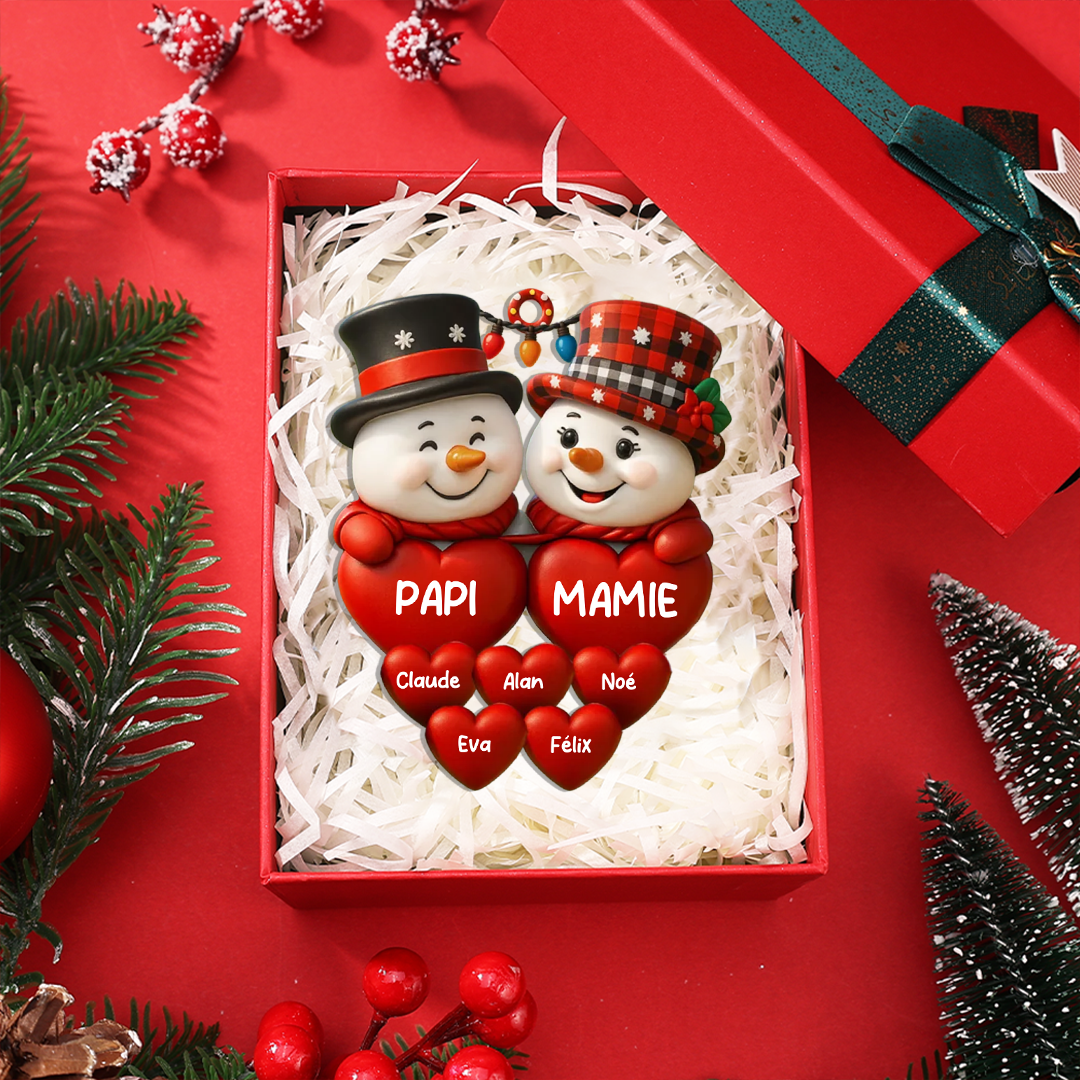 Décoration Sapin Noël Bonhommes de Neige Personnalisé avec Noms de la Famille