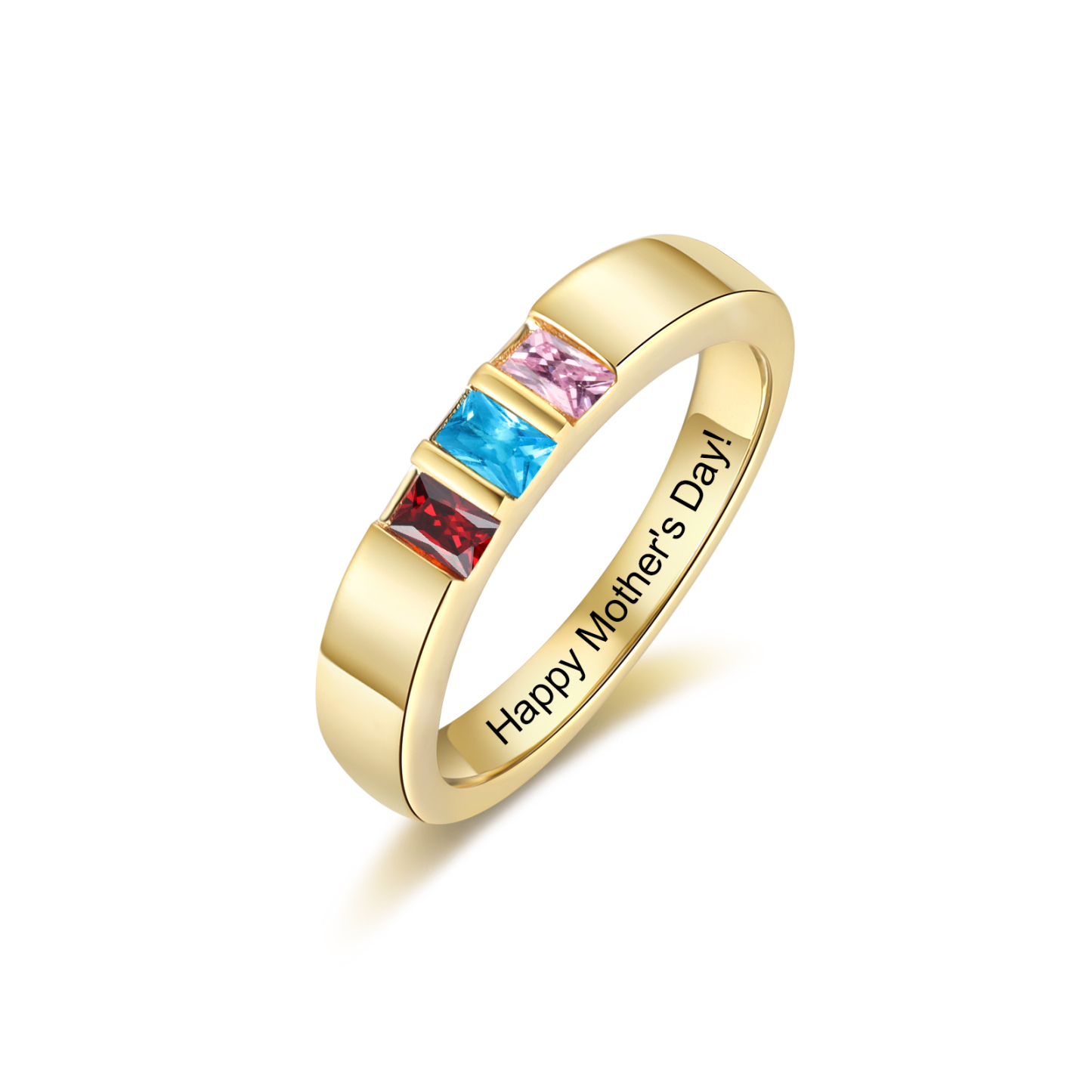 Bague Personnalisée avec Pierres de Naissance – Gravure Intérieure Texte, Bague Élégante en couleur Or pour Femme et Famille
