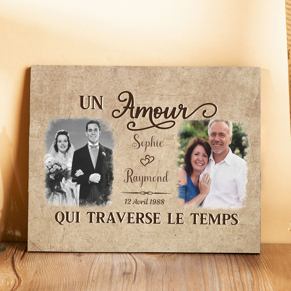 Jessemade FR Cadre en bois de Saint-Valentin 2 Prénoms personnalisé avec 2 photo