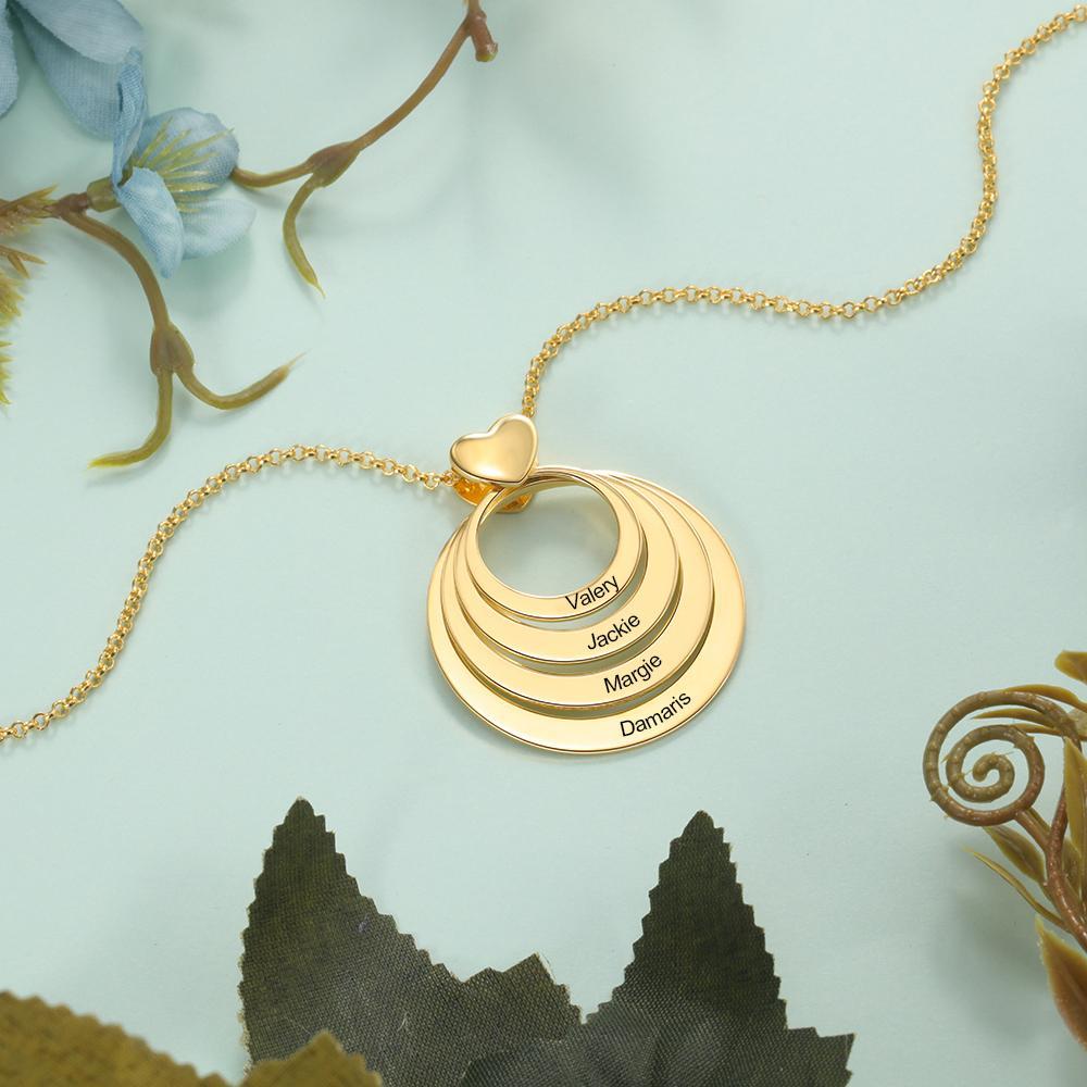 Collier Coeur Personnalisé à 4 Cercles Empilés Pour Famille