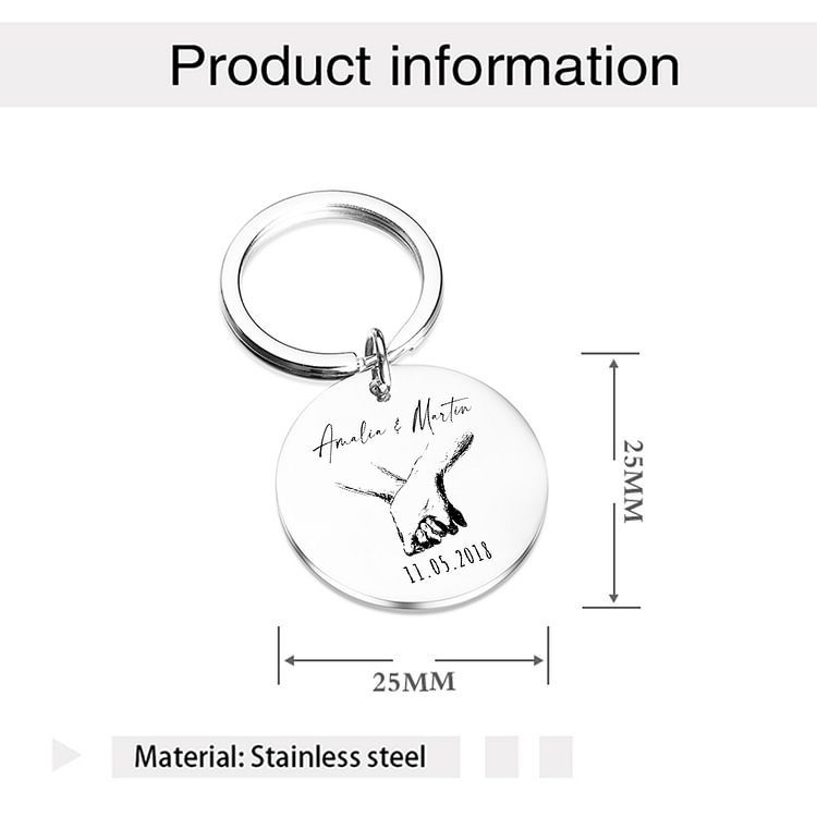 Porte-Clés 2 Prénoms et 1 Photo Personnalisés avec Date pour Couple