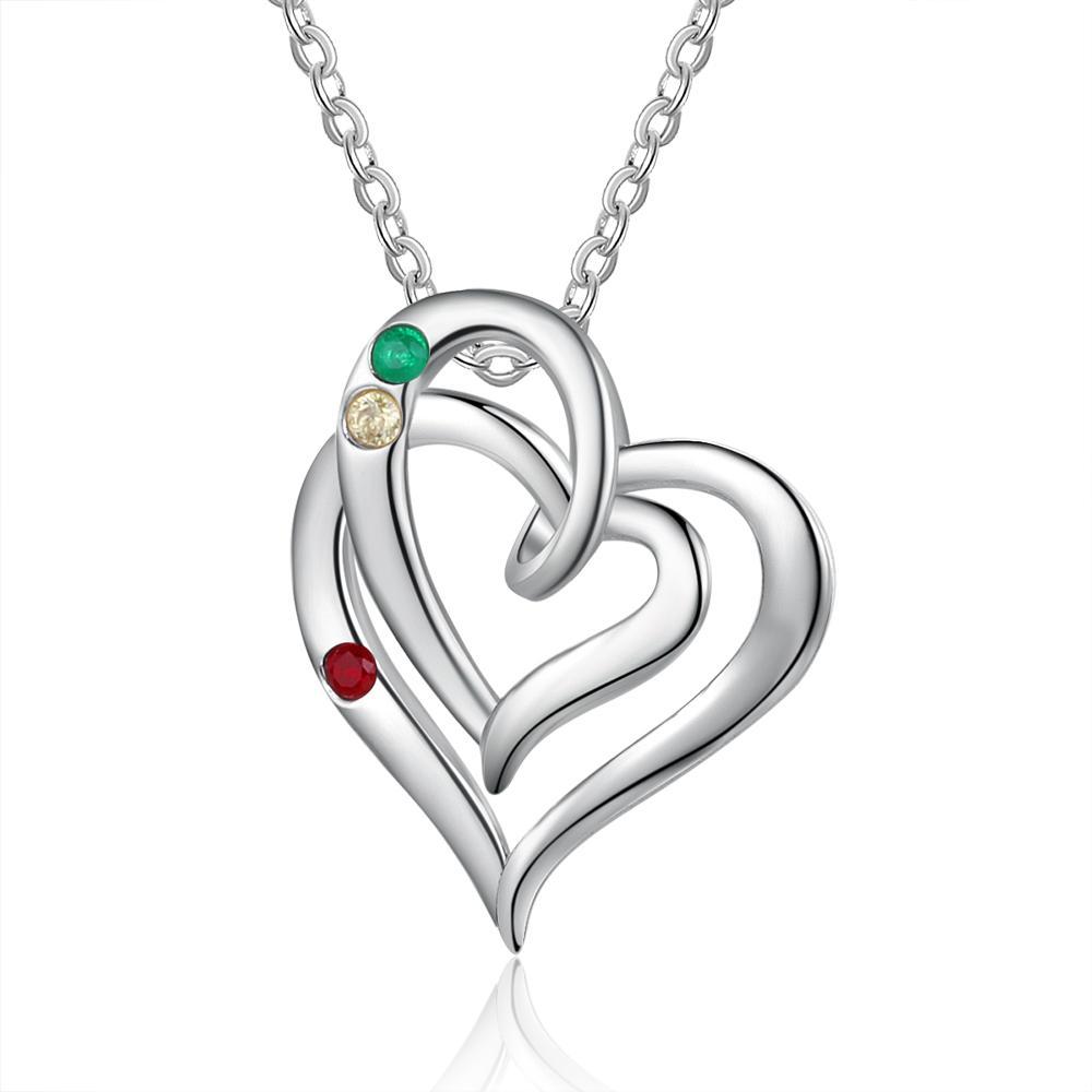 Collier Cœur 3 Prénoms Personnalisés avec 3 Pierres de Naissance Pendentif