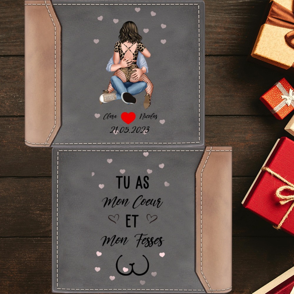 Portefeuille Personnalisé avec 2 Prénoms et Date Porte-Monnaie Cadeau Saint-Valentin pour Homme | Jessemade