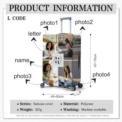 Housses de Valise 1 Prénom Personnalisé avec Lettre et 4 Photos