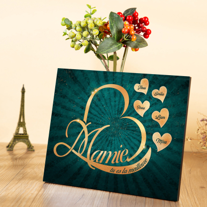 À ma Mamie - Cadre en Bois Cœur 1-6 Prénoms Personnalisés