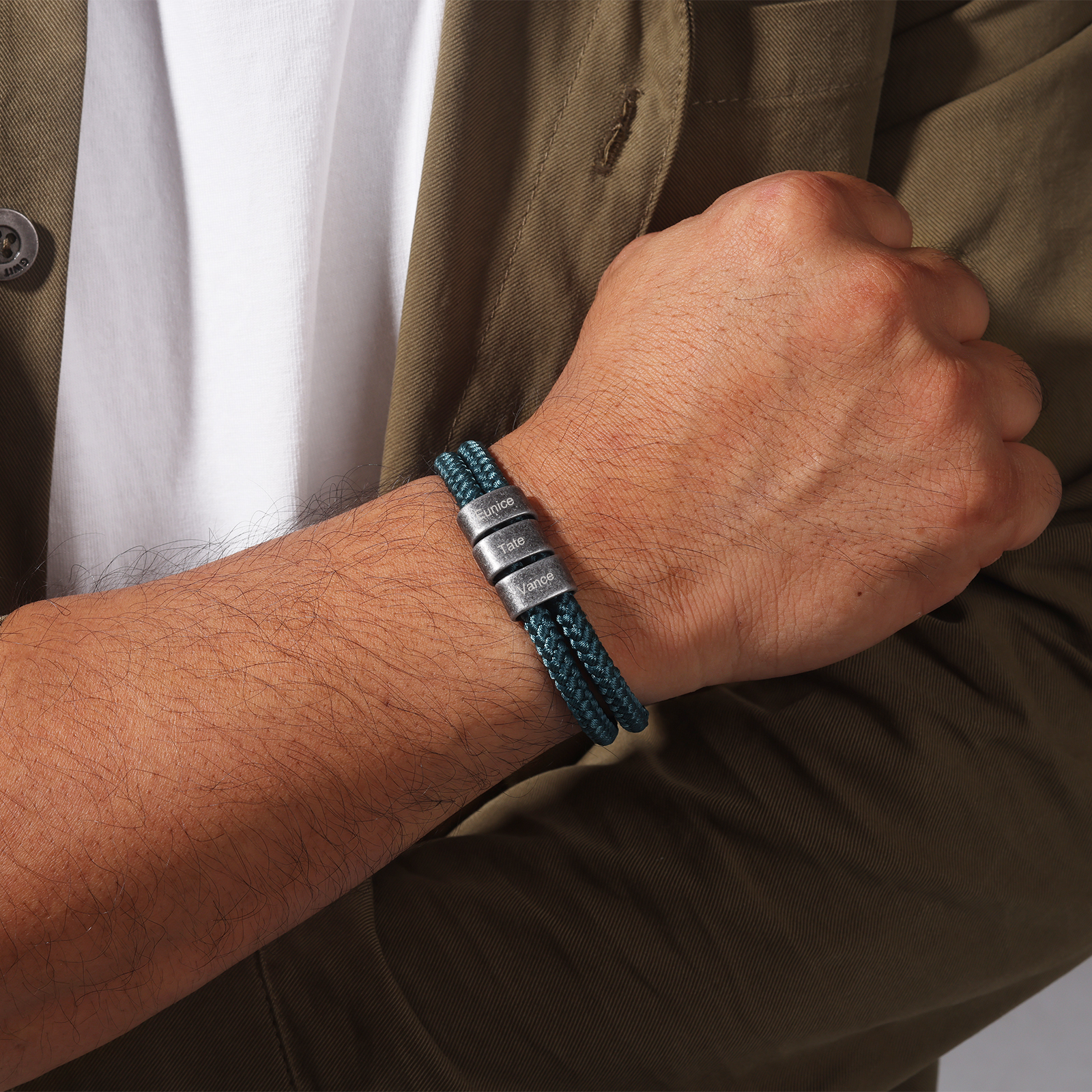 Bracelet Vintage Personnalisés avec 2-4 Noms Bracelet Homme en Vert | Jessemde