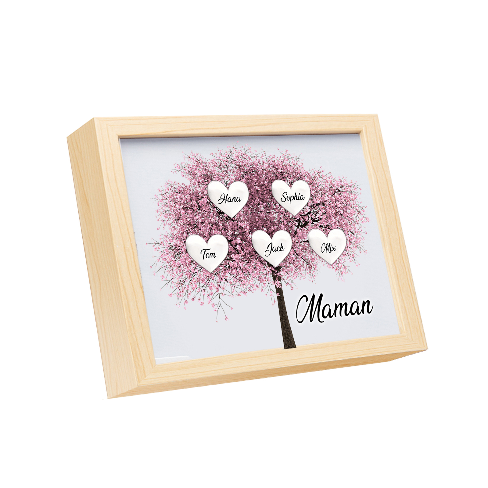 Cadre Photo LED Arbre de Vie 5 Prénoms et 1 Texte Personnalisé Décoration Famille