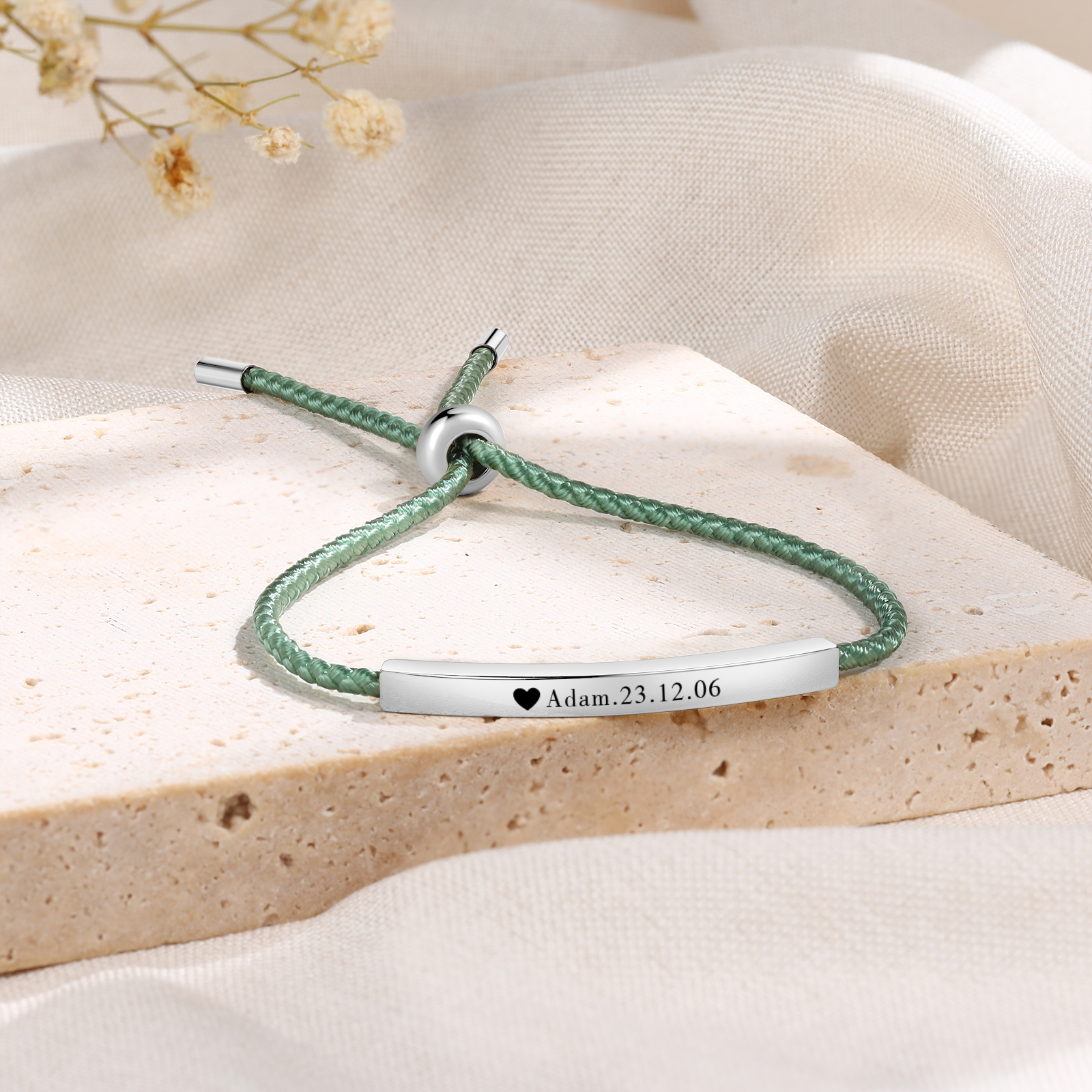 Bracelet 1 Prénom et Date Personnalisés pour Couple