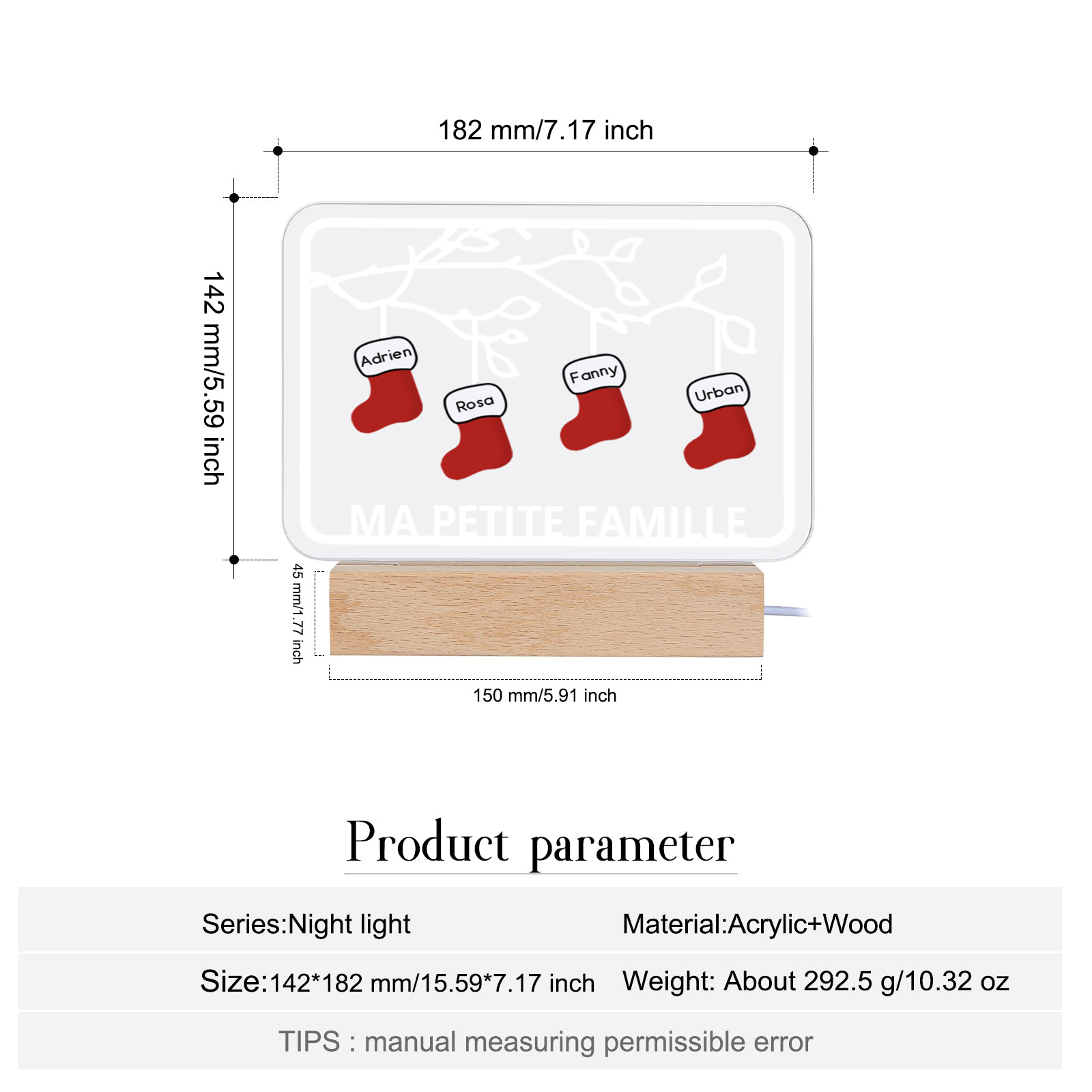 2-8 Noms Lampe de chevet Noël Chaussettes LED Lumières personnalisé avec Texte | Jessemade