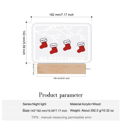 2-8 Noms Lampe de chevet Noël Chaussettes LED Lumières personnalisé avec Texte | Jessemade