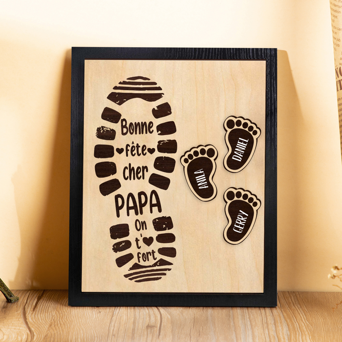 À Mon Papa-Cadre en Bois Pieds Bébé 3 Prénoms Personnalisés