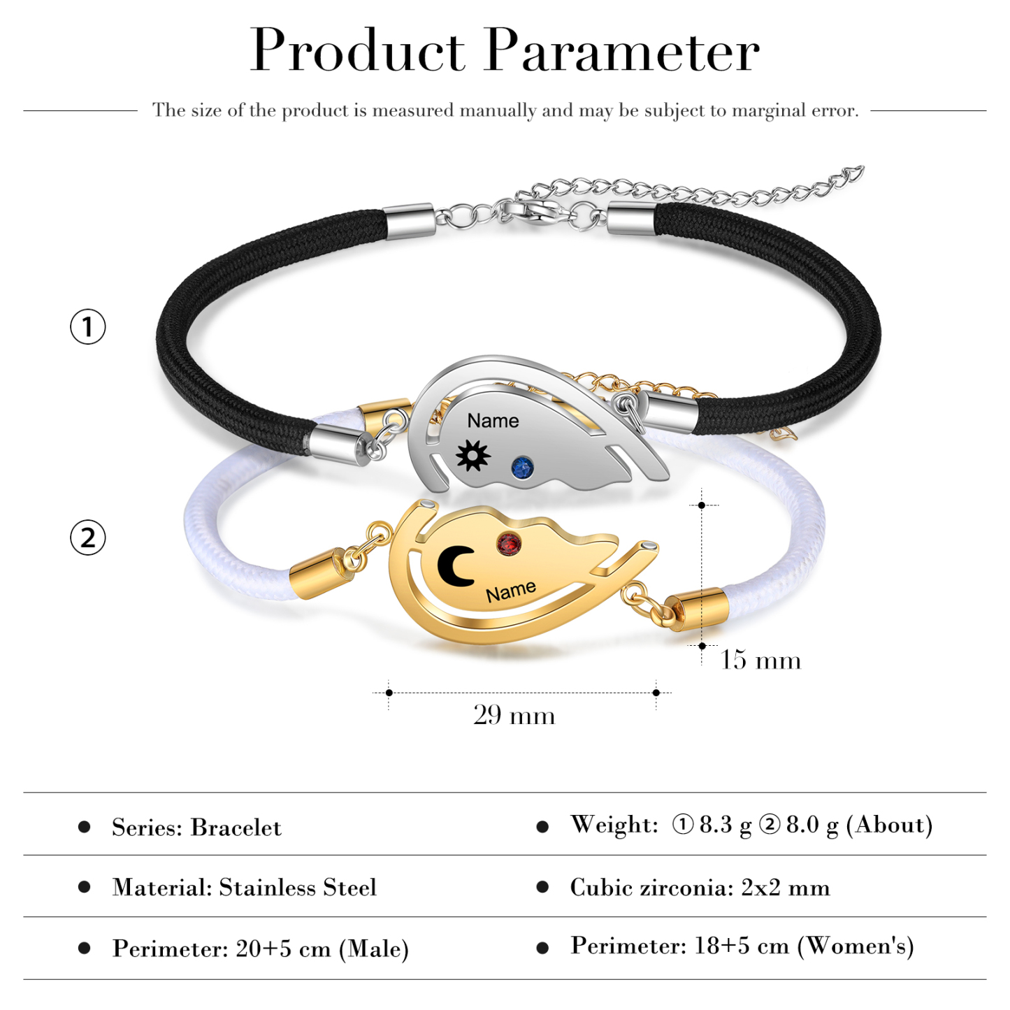 2PCS Bracelets roped 2 Prénoms Personnalisés avec 2 Pierres de Naissance Bracelet en Commun pour Couple | Jessemade