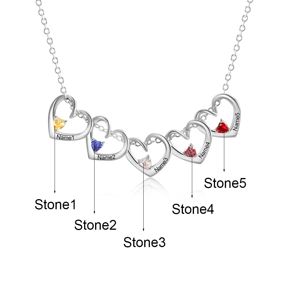 Collier Pendentif Cœur 5 Prénoms Personnalisés avec Pierre de Naissance Collier Femmes | Jessemade