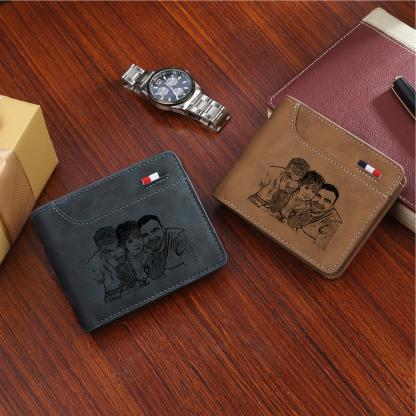 À mon Papa - Portefeuille Poings 5 Prénoms Personnalisés avec Photo Classique Homme Porte-Monnaie Carte