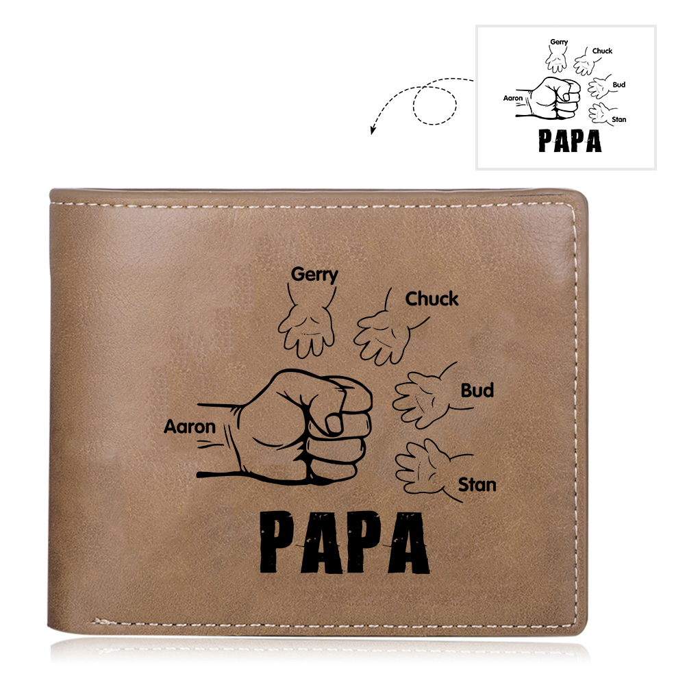 À mon Papa - Portefeuille Poings 5 Prénoms Personnalisés Classique Homme