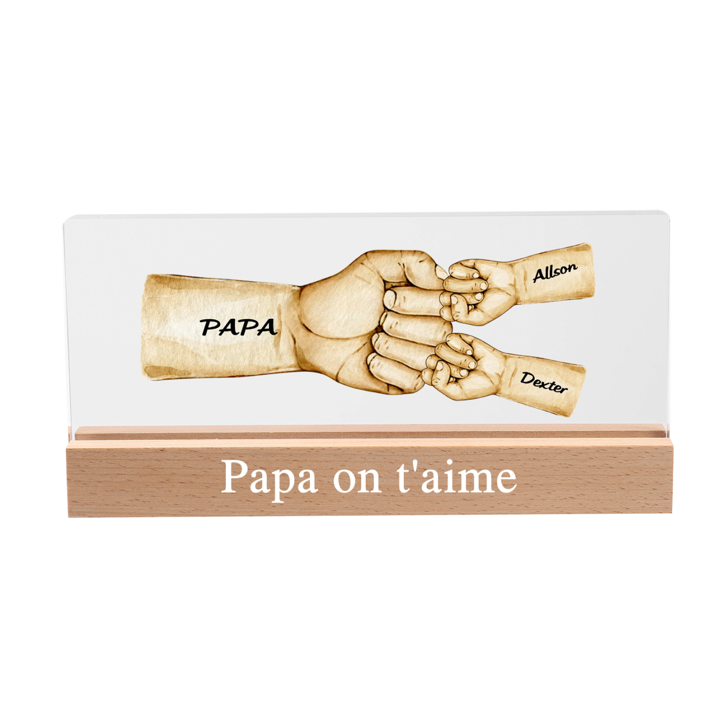 À mon Papa/Papi- Lampe de chevet LED Poings 3 Prénoms Personnalisés avec Texte