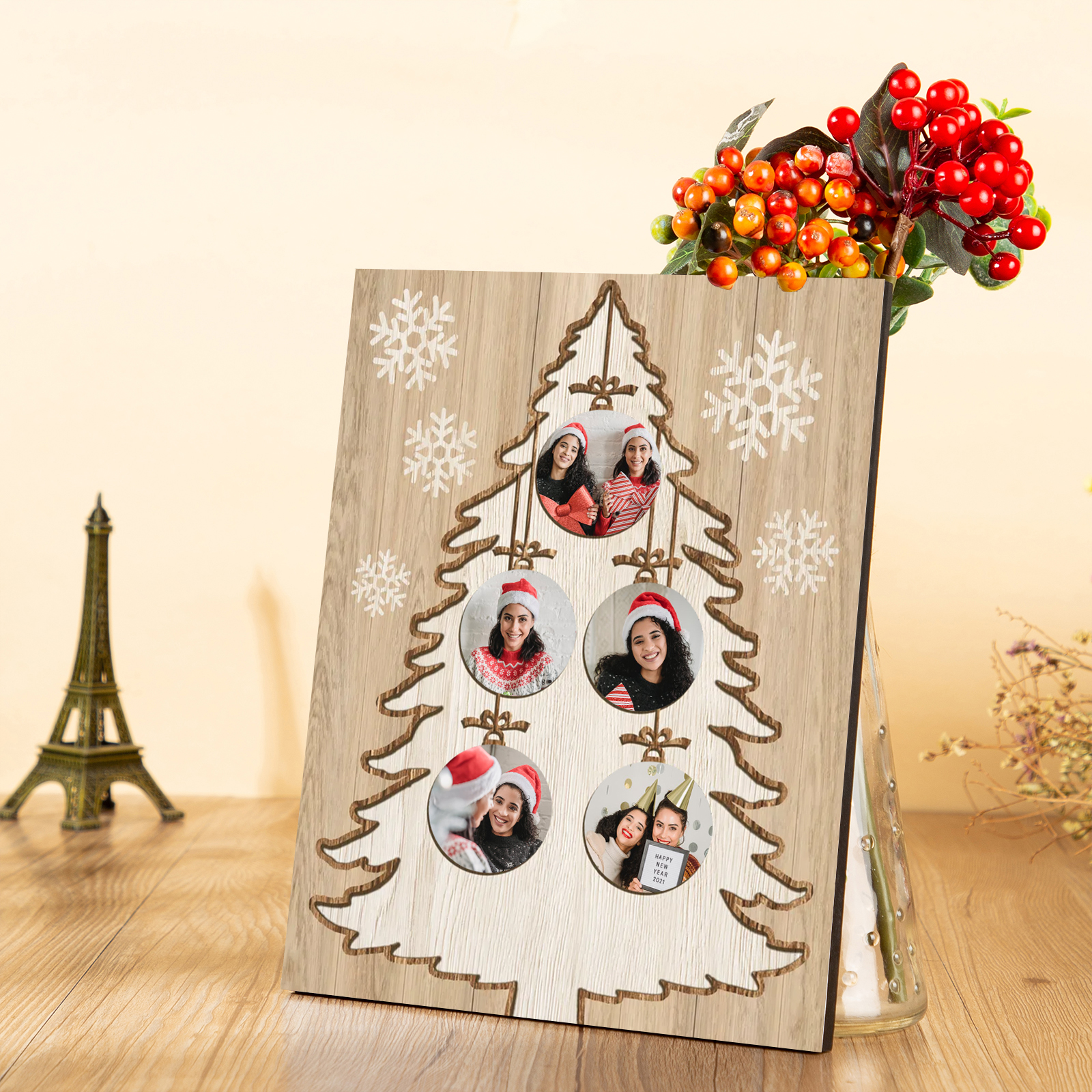 Cadre en Bois Sapin de Noël 5 Photos Personnalisées | Jessemade