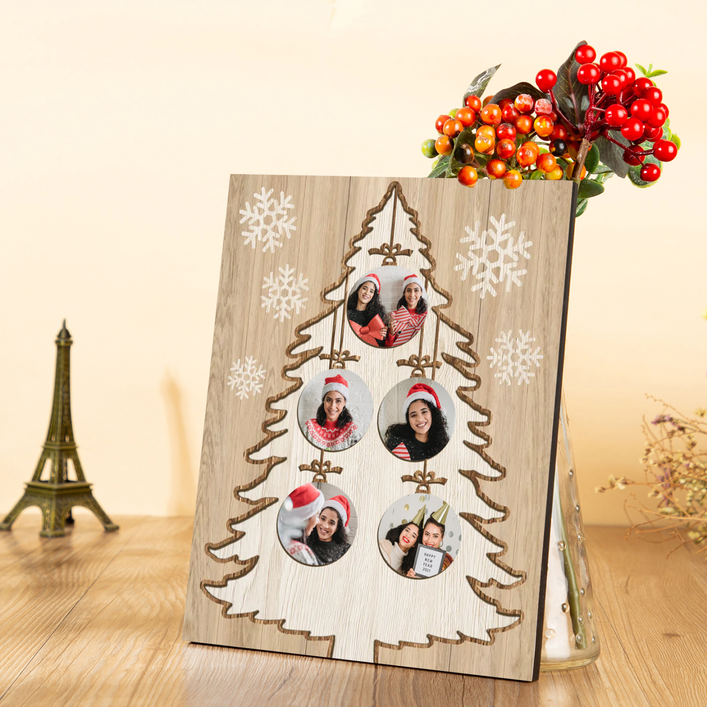 Cadre en Bois Sapin de Noël 5 Photos Personnalisées | Jessemade