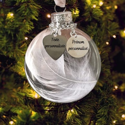 Ornements Boule transparente de plumes Texte et Prénom Personnalisé boule de noël | Jessemade