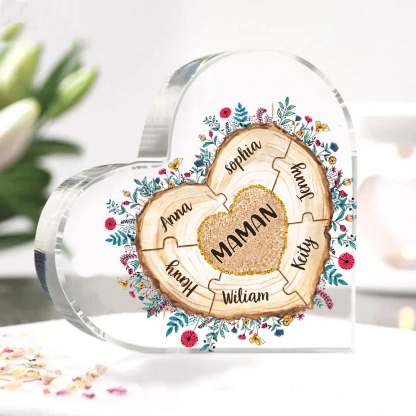 À ma Maman/Mamie - Plaque Acrylique Morceaux de coeur 7 Prénoms Personnalisés