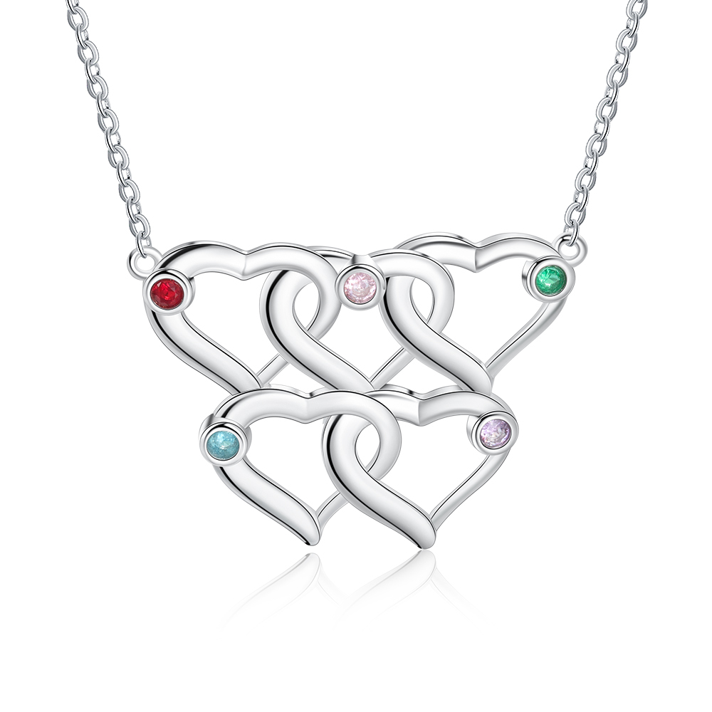 Collier Coeur 5 Prénoms Personnalisés Pendentif avec 5 Pierre de Naissance｜Jessemade