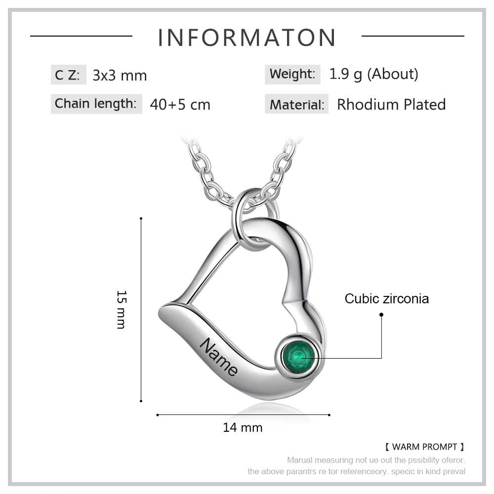 Collier Coeur 1 Prénom Personnalisés Pendentif avec 1 Pierre de Naissance|Jessemade