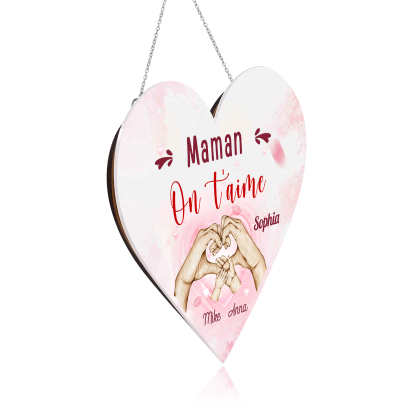 À Maman/Mamie - Veilleuse Cœur Décoration Mains et Enfants 3 Prénoms Personnalisés avec Texte