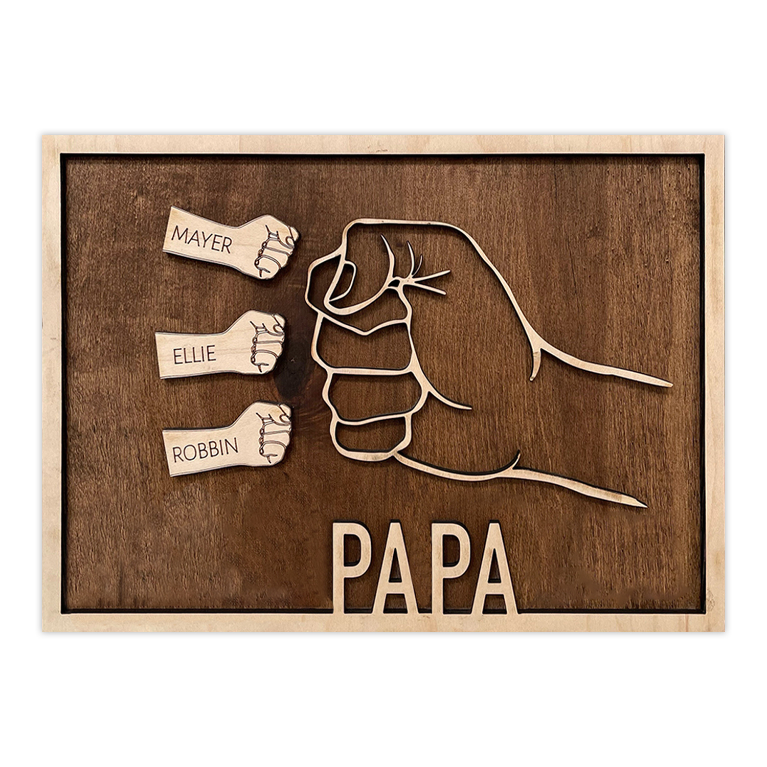 À Papa - Cadre en bois Poings 3 prénoms personnalisée