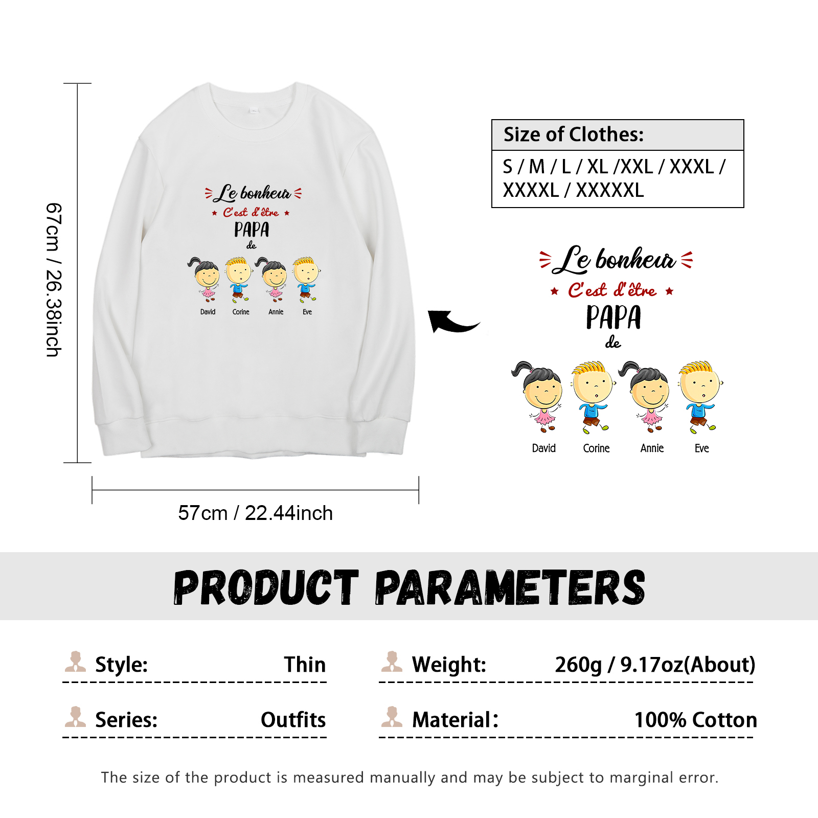 Sweat-Shirt 4 Enfants 4 Prénoms Personnalisés avec Texte