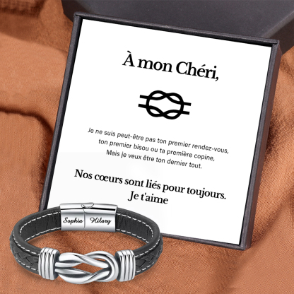 À Mon Chéri-Bracelet en Cuir 2 Prénoms Personnalisé
