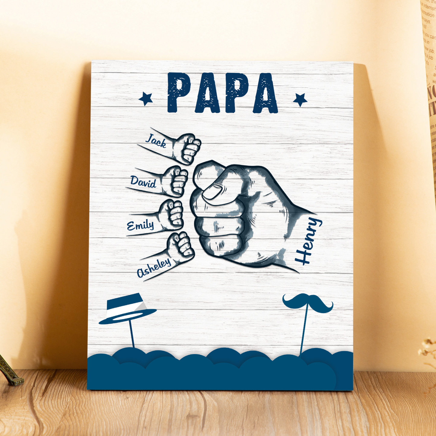 À Mon Papa/Papi-Cadre en Bois Poings 5 Prénoms Personnalisés avec Texte