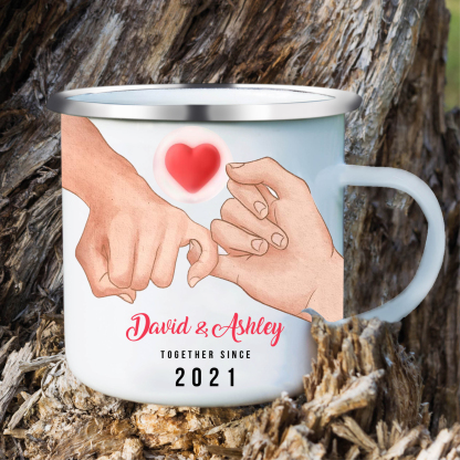 Tasse émaillée 2 Prénoms Personnalisés avec Texte et Année pour Couple promesse du petit doigt