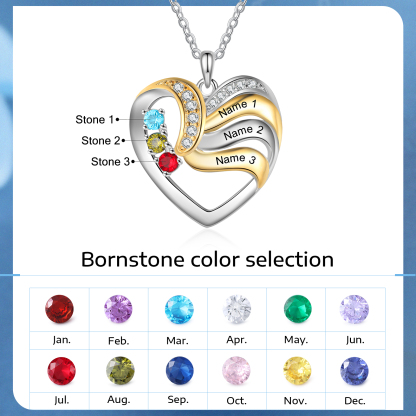 Collier Cœur 3 Prénoms Personnalisé avec 3 pierres de naissance | Jessemade