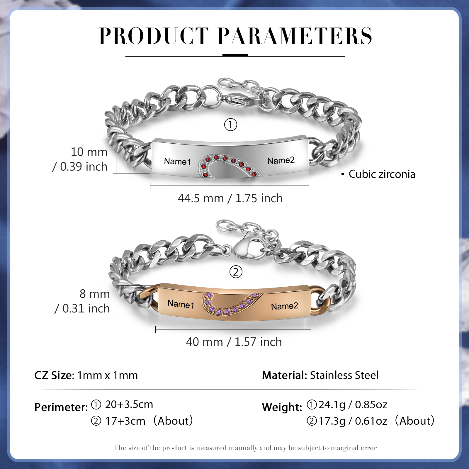 Bracelet couple 2PCS avec 2 Prénoms Personnalisé Gourmette bracelet en commun | Jessemade
