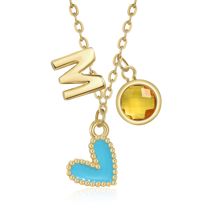 Collier Enfants Bébé Collier Cœur 1 Pierre de Naissance et 1 Lettre po