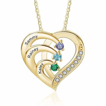 Collier Prénom Personnalis cœur en Argent 925 3 Prénoms 3 pierre de naissance