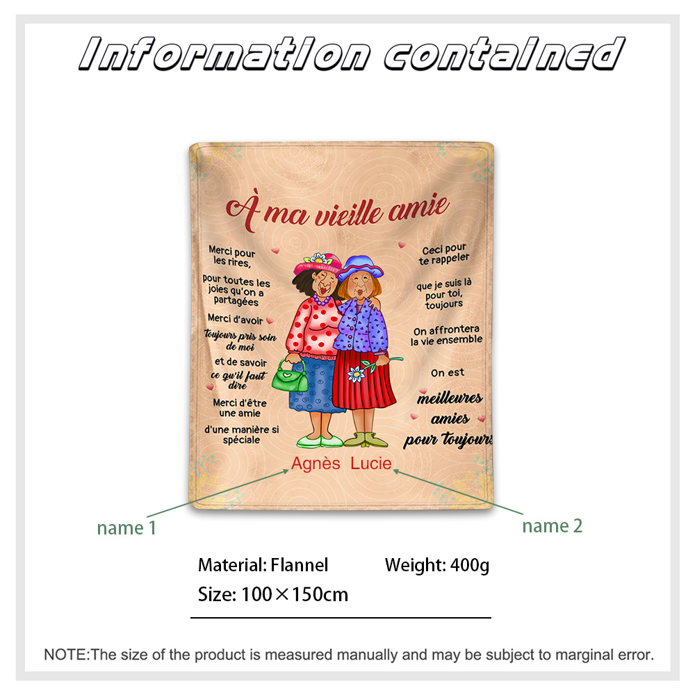 À ma Vieille Amie - Couverture Plaids Polaire 2 Prénoms Personnelisés