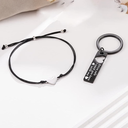 À Mon Homme - 2PCS Ensemble de Porte-clés et Bracelet Cœur  | Jessemade