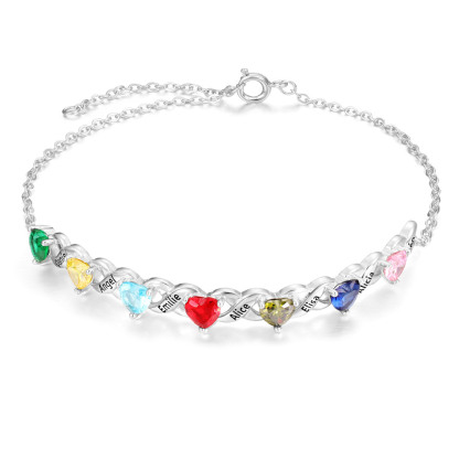 Jessemade FR Bracelet à Breloque 7 Prénoms Personnalisé avec 7 Pierres de Naissance