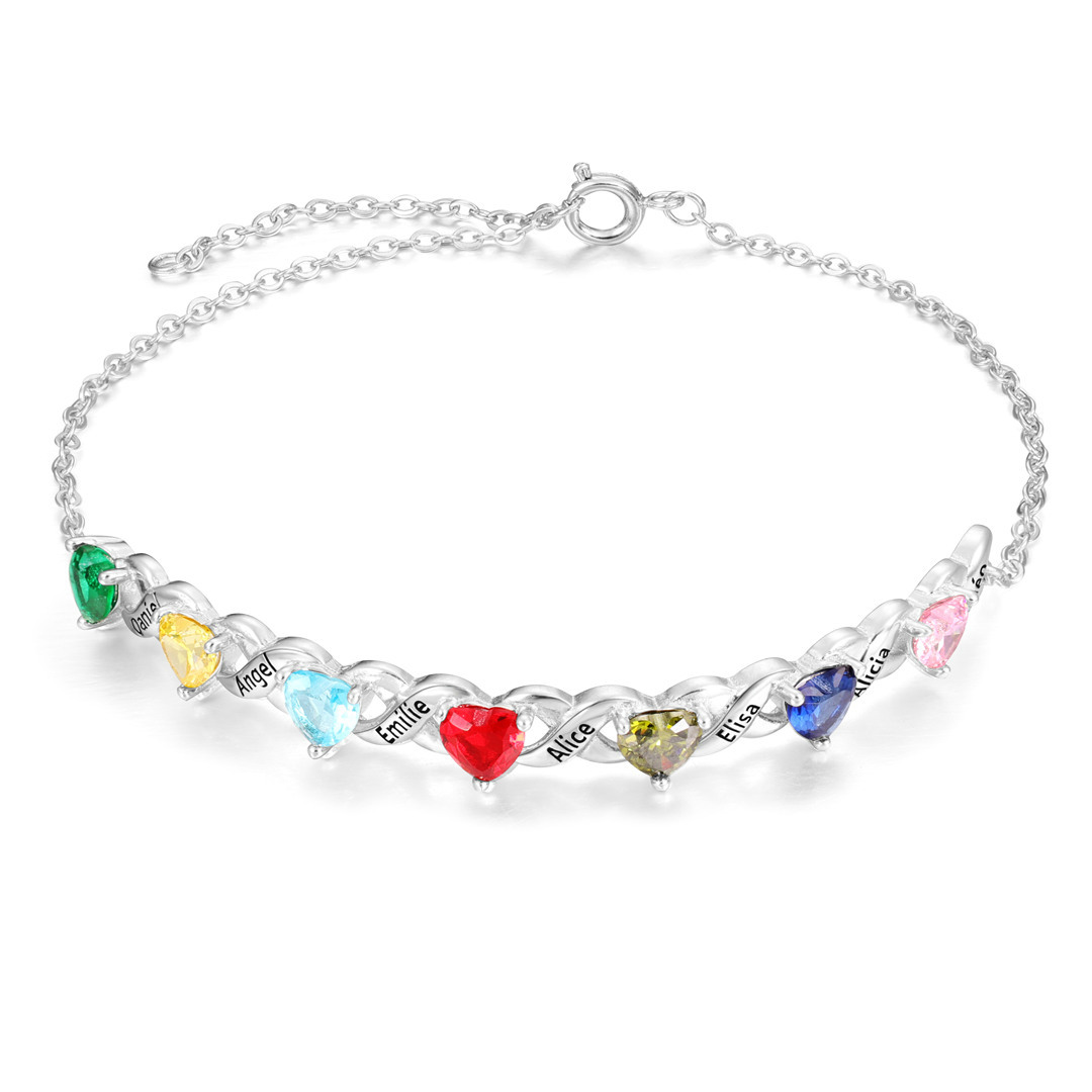 Bracelet à Breloque 7 Prénoms Personnalisé avec 7 Pierres de Naissance